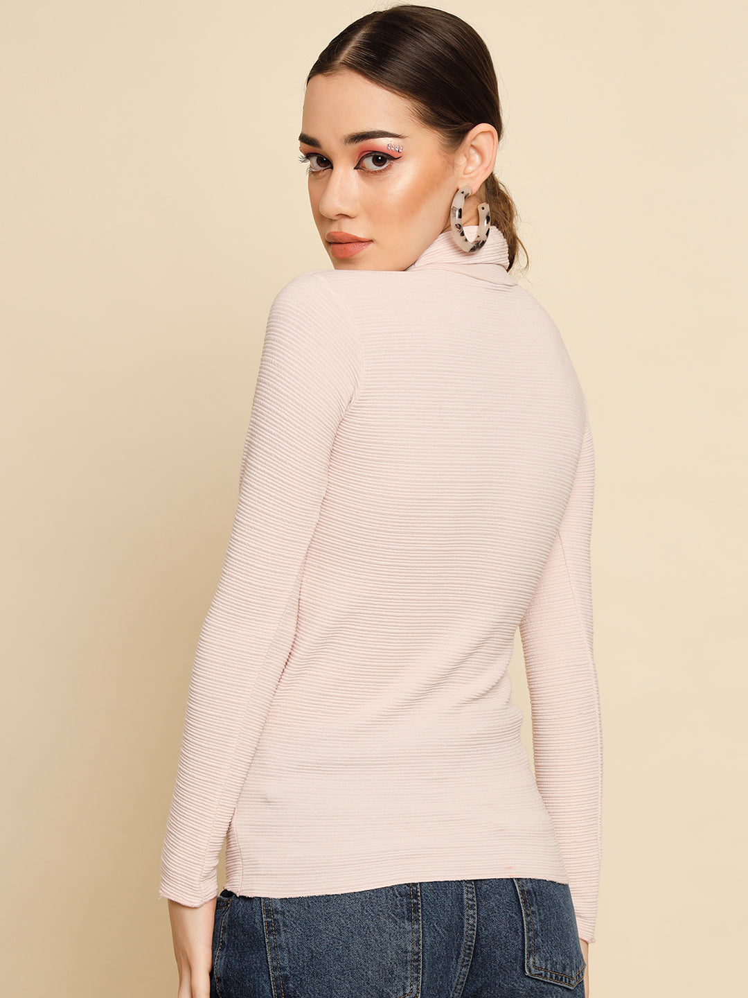 TANDUL  Women Solid High Neck Pink Sweater