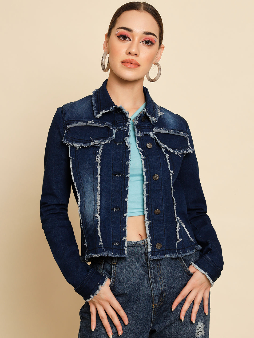 TANDUL  Women Solid Denim Casual Jacket