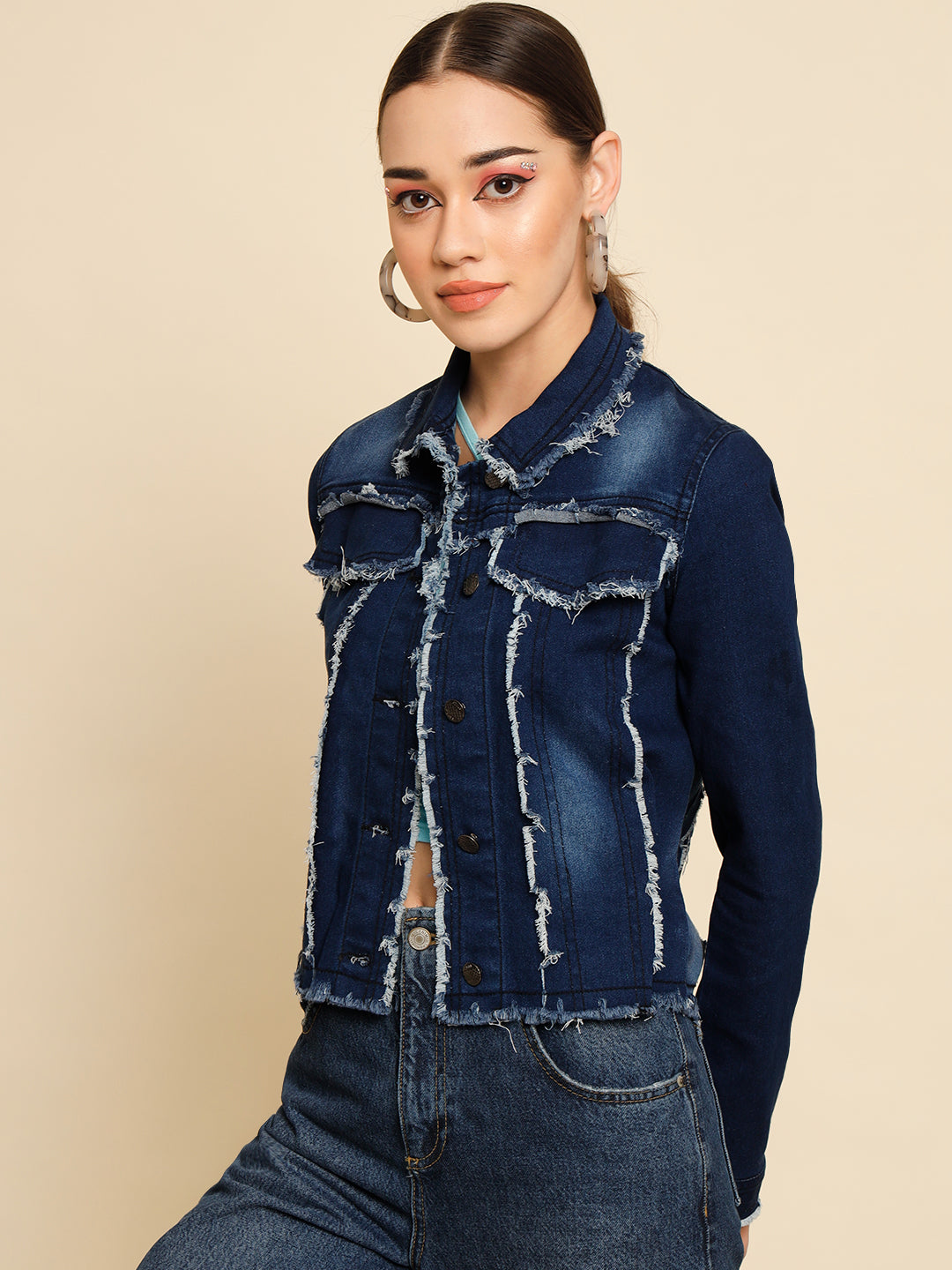 TANDUL  Women Solid Denim Casual Jacket