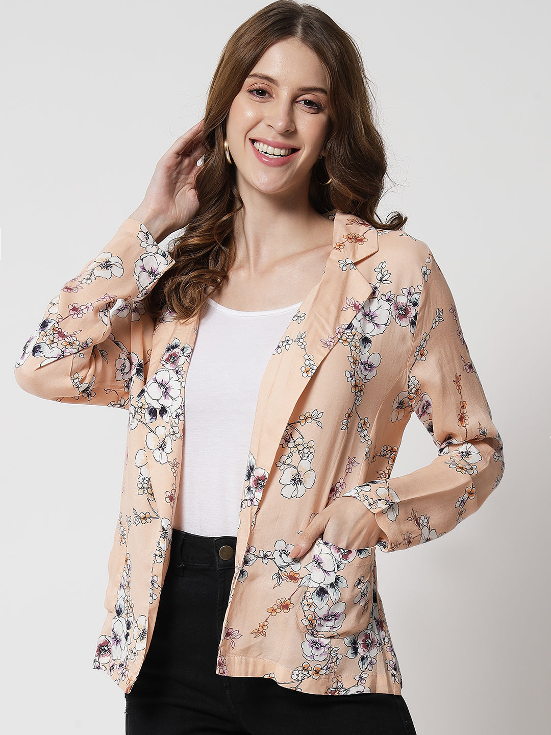 TANDUL  Women Flared Full Sleeve Beige, White Shrug