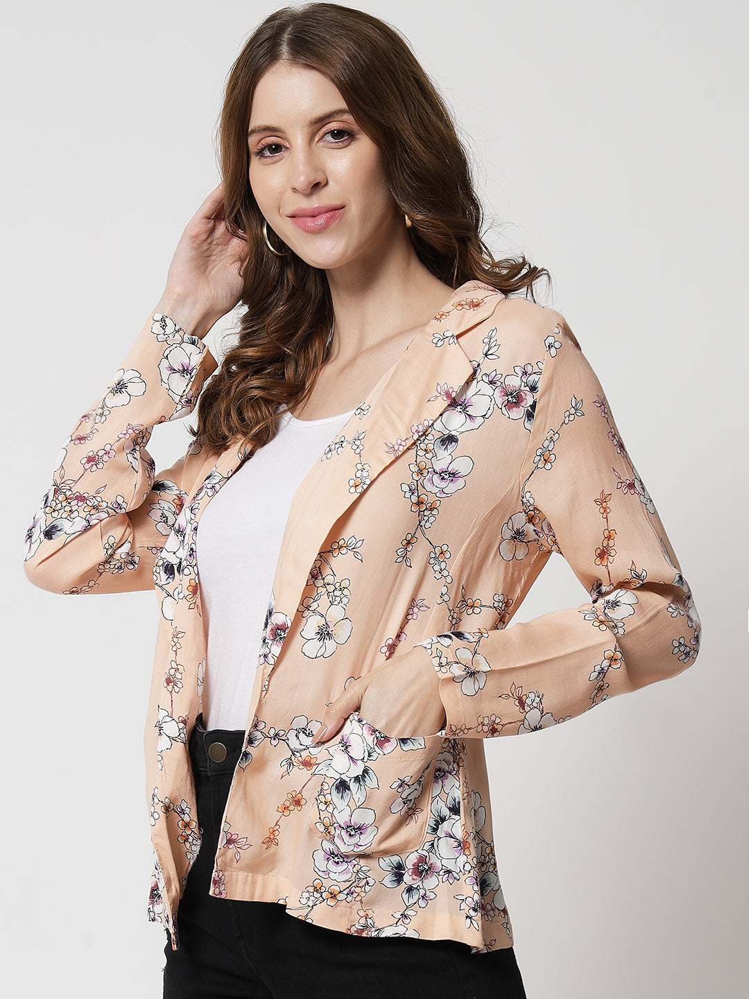 TANDUL  Women Flared Full Sleeve Beige, White Shrug