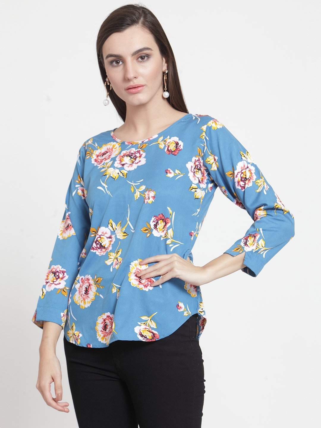 ZARVEY Casual 3/4 Sleeve Printed Women Multicolor Top