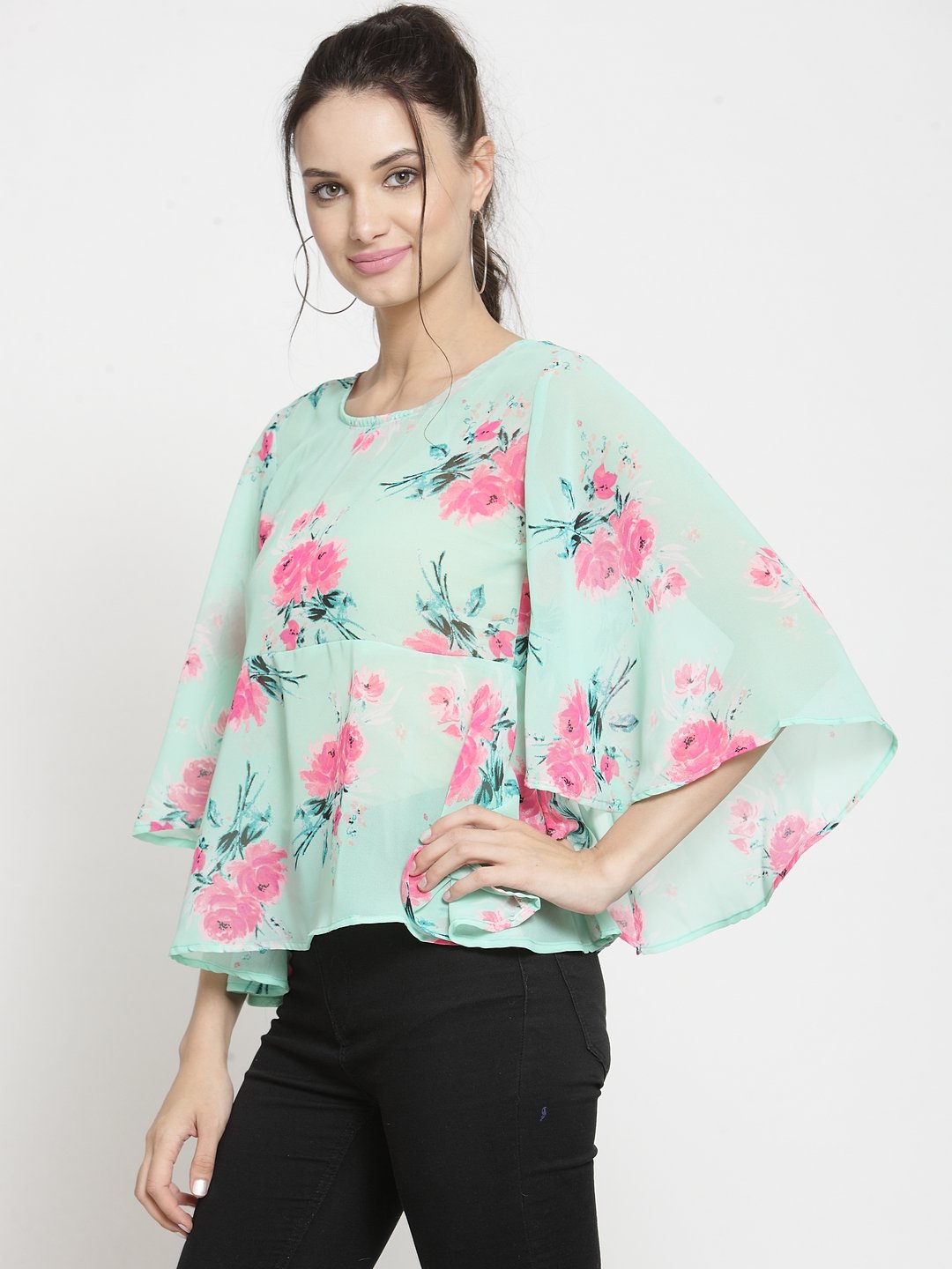 ZARVEY Casual Flared Sleeve Printed Women Multicolor Top