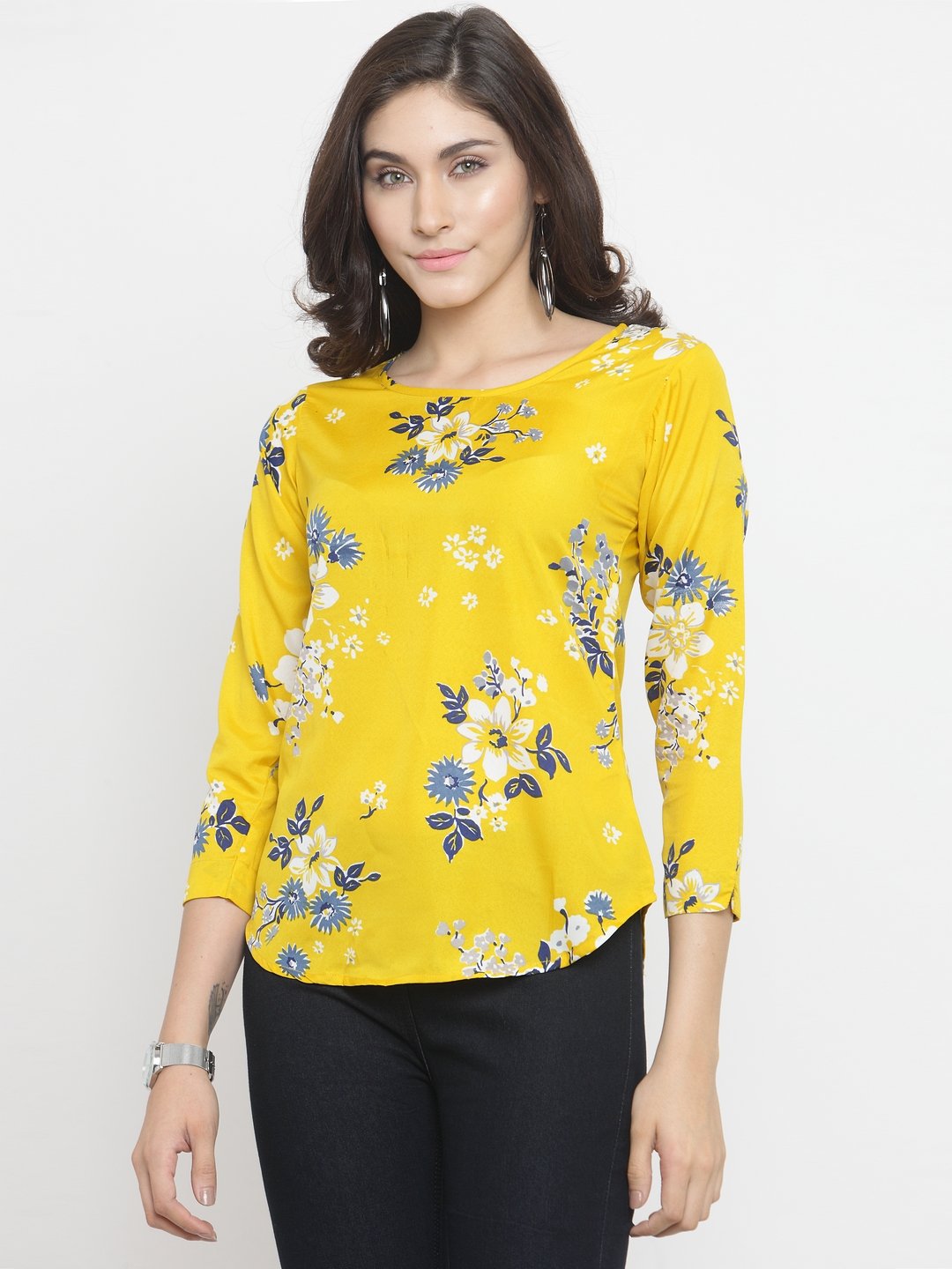 ZARVEY Casual 3/4 Sleeve Floral Print Women Multicolor Top