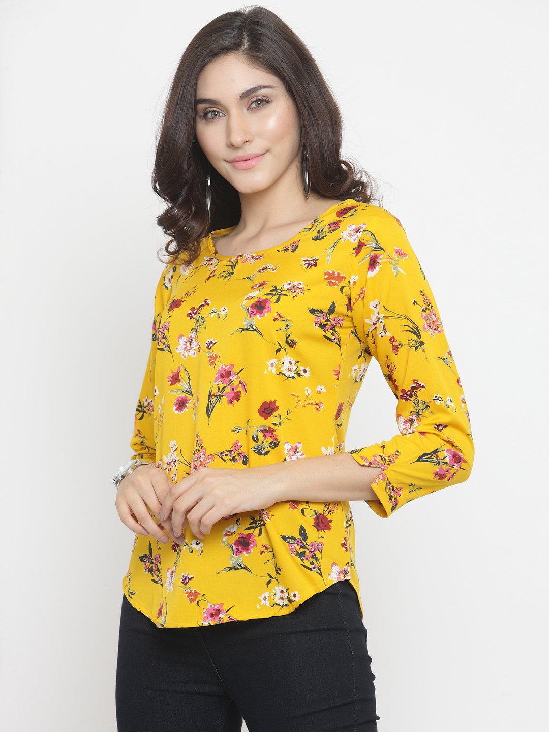 ZARVEY Casual 3/4 Sleeve Floral Print Women Multicolor Top