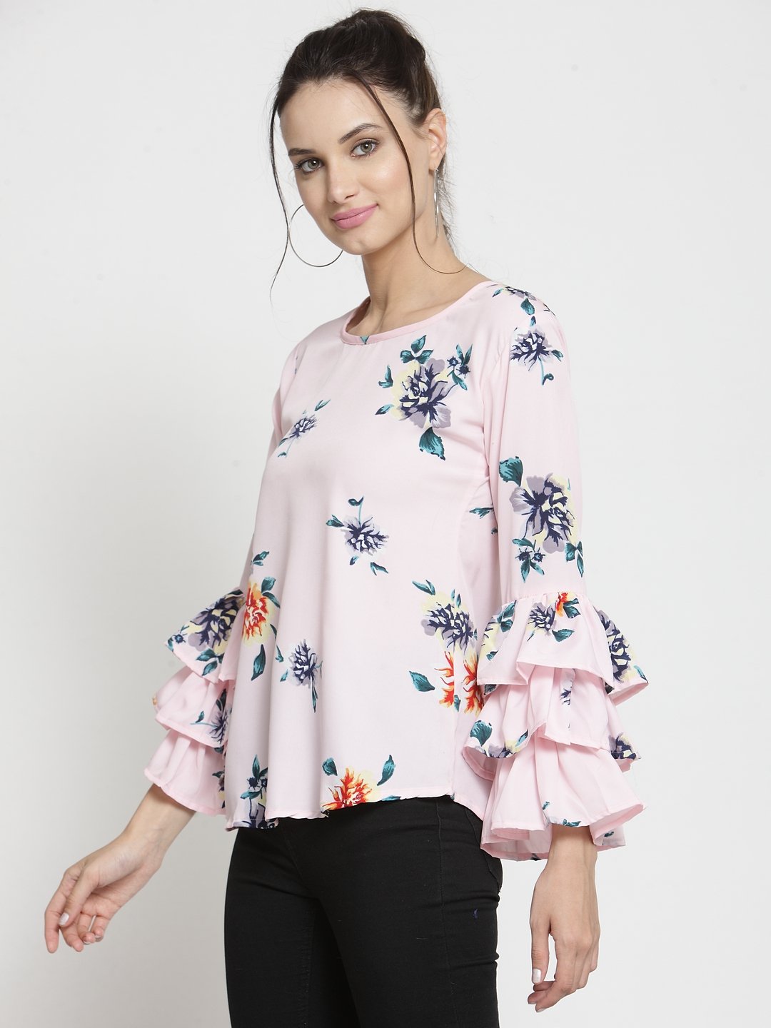 ZARVEY Casual Layered Sleeve Printed Women Multicolor Top