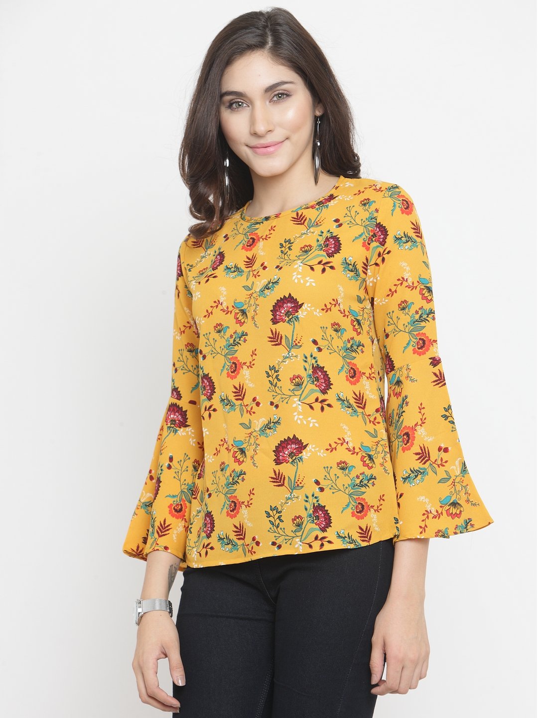 ZARVEY Casual Bell Sleeve Floral Print Women Multicolor Top