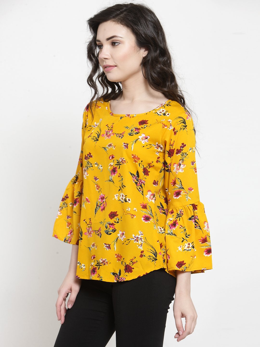 ZARVEY Casual Bell Sleeve Printed Women Multicolor Top