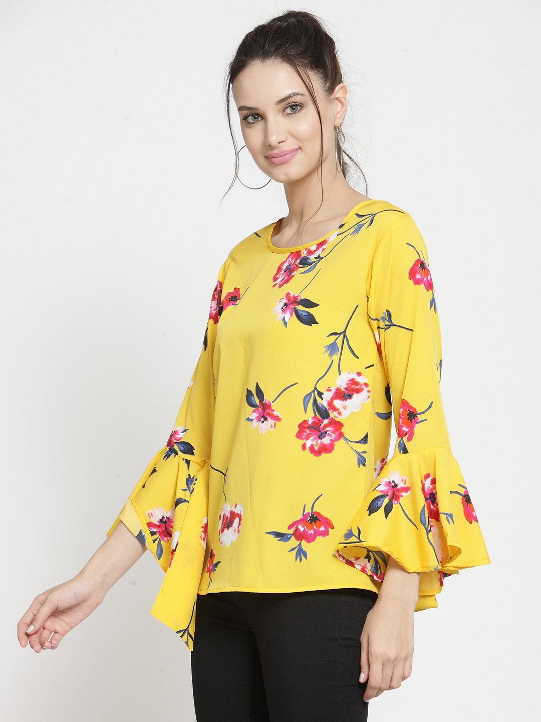 ZARVEY Casual Bell Sleeve Printed Women Multicolor Top