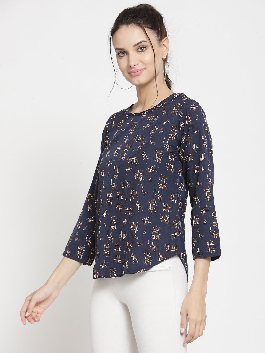 ZARVEY Casual Regular Sleeve Printed Women Multicolor Top