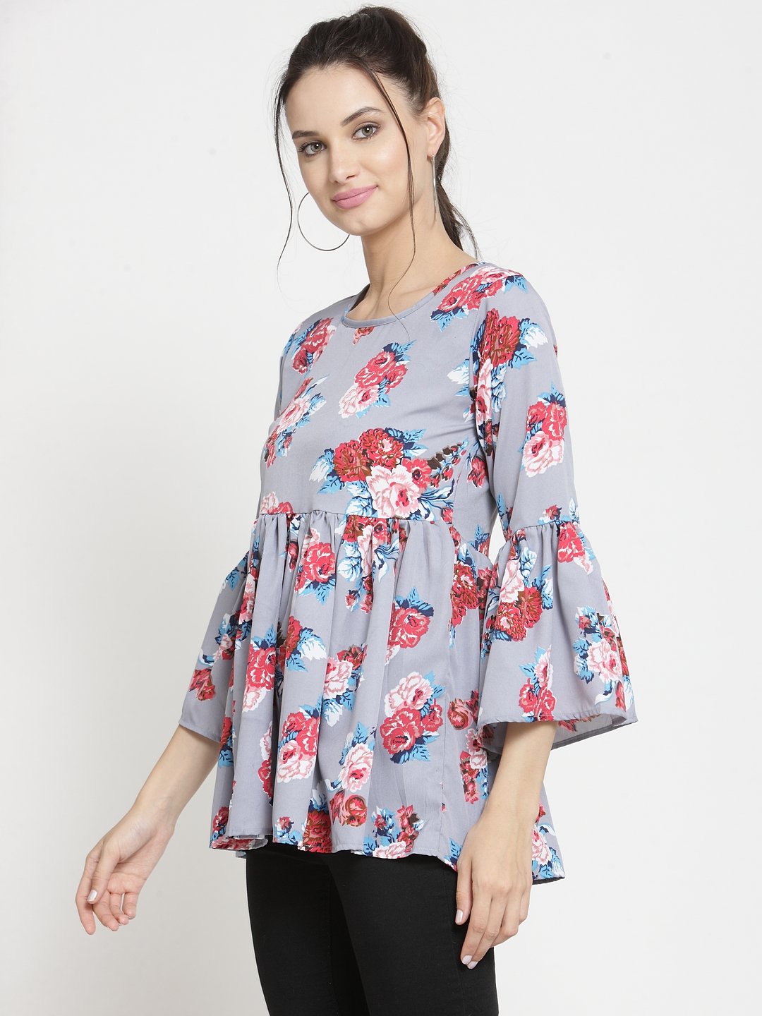 ZARVEY Casual Bell Sleeve Printed Women Multicolor Top