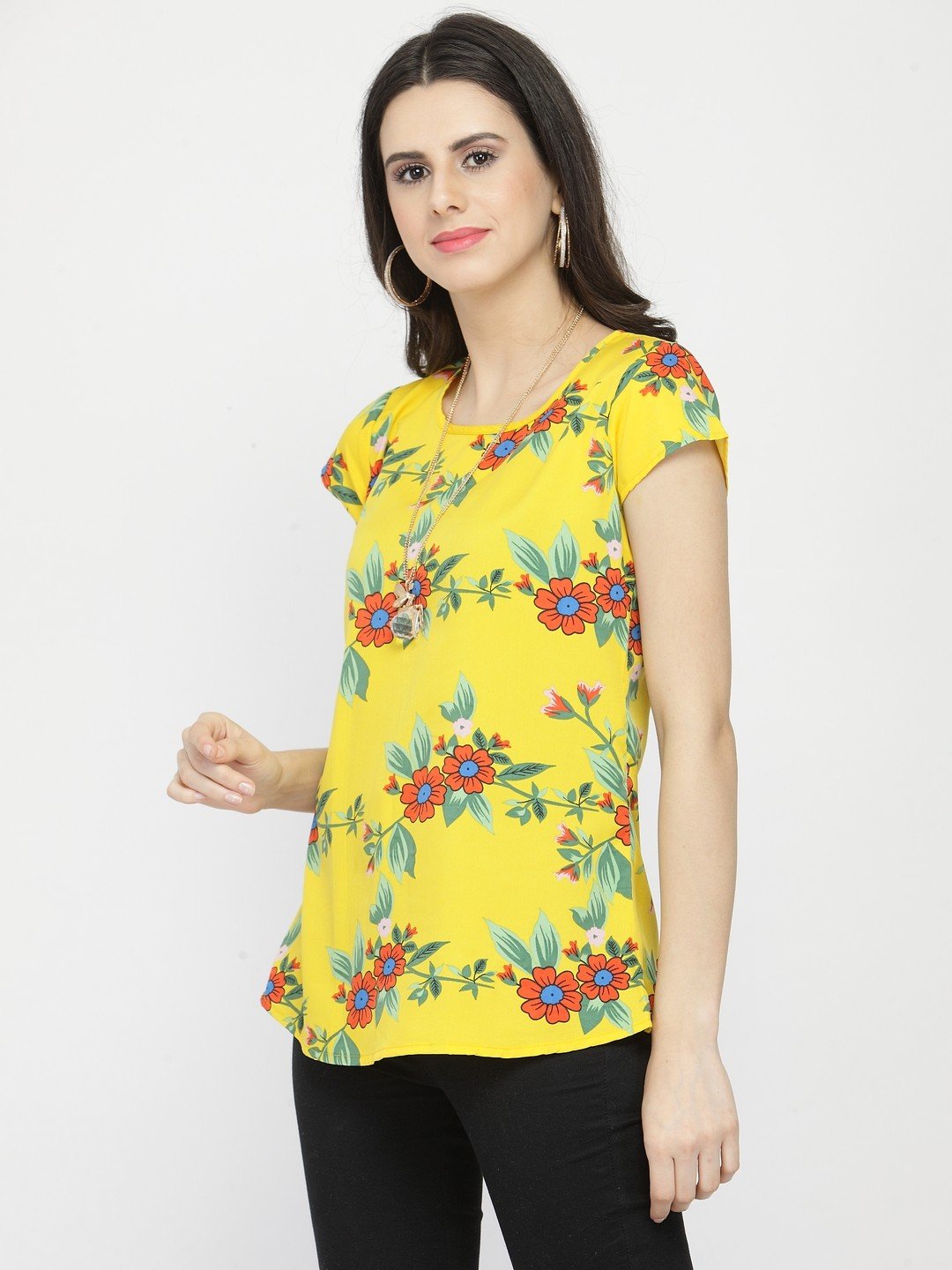 ZARVEY Casual Cap Sleeve Floral Print Women Multicolor Top