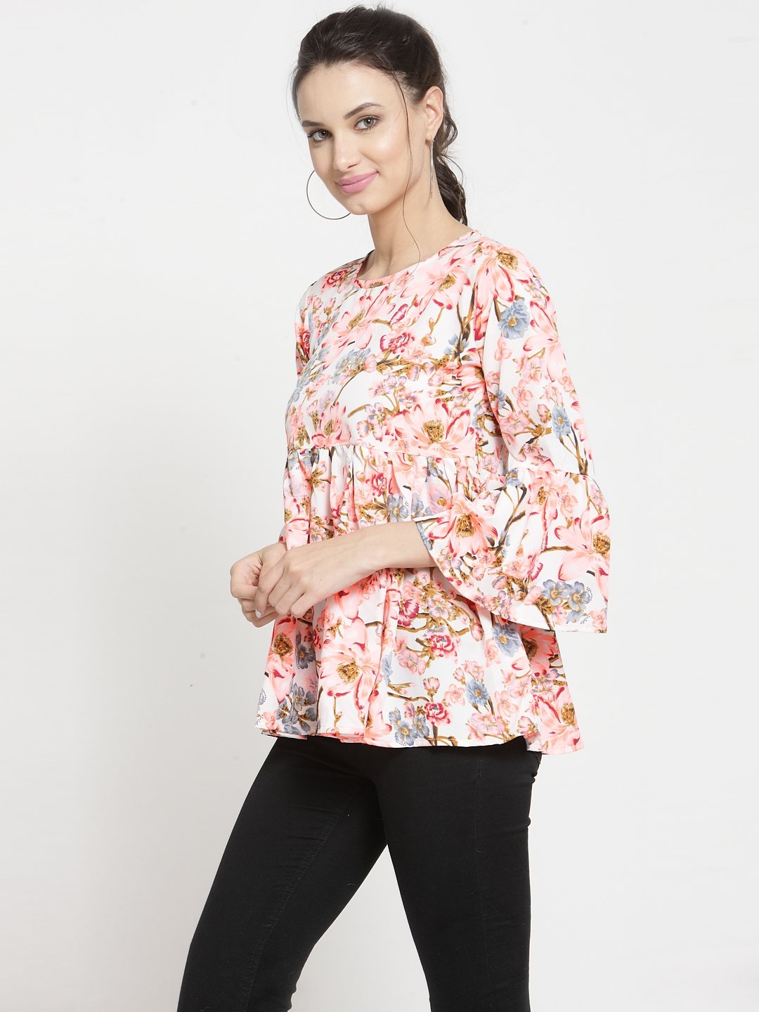 ZARVEY Casual Bell Sleeve Printed Women Multicolor Top