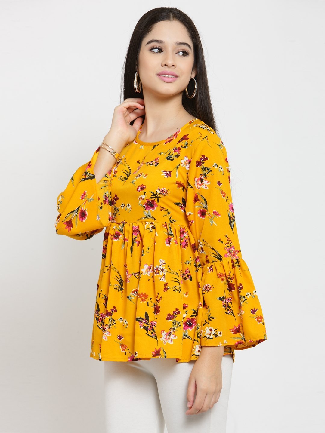 ZARVEY Casual Bell Sleeve Floral Print Women Multicolor Top