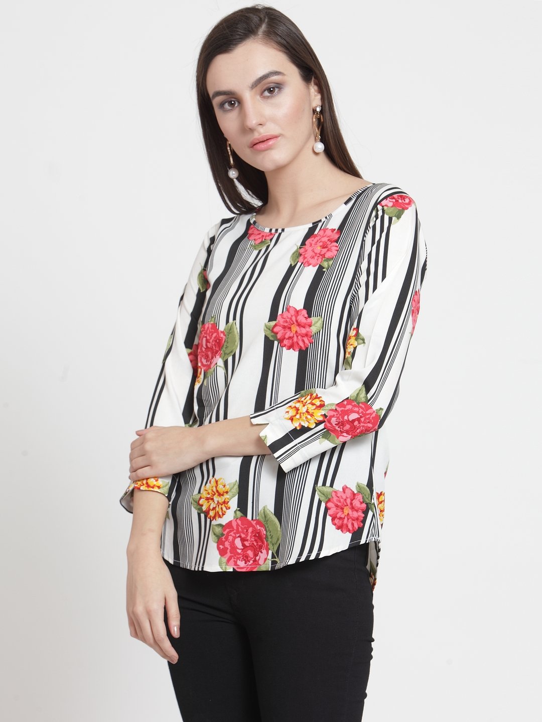 ZARVEY Casual 3/4 Sleeve Printed Women Multicolor Top