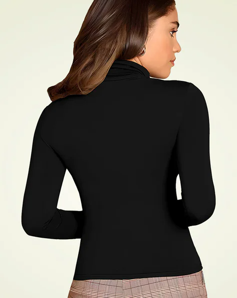 TANDUL  Women Solid High Neck Black Sweater