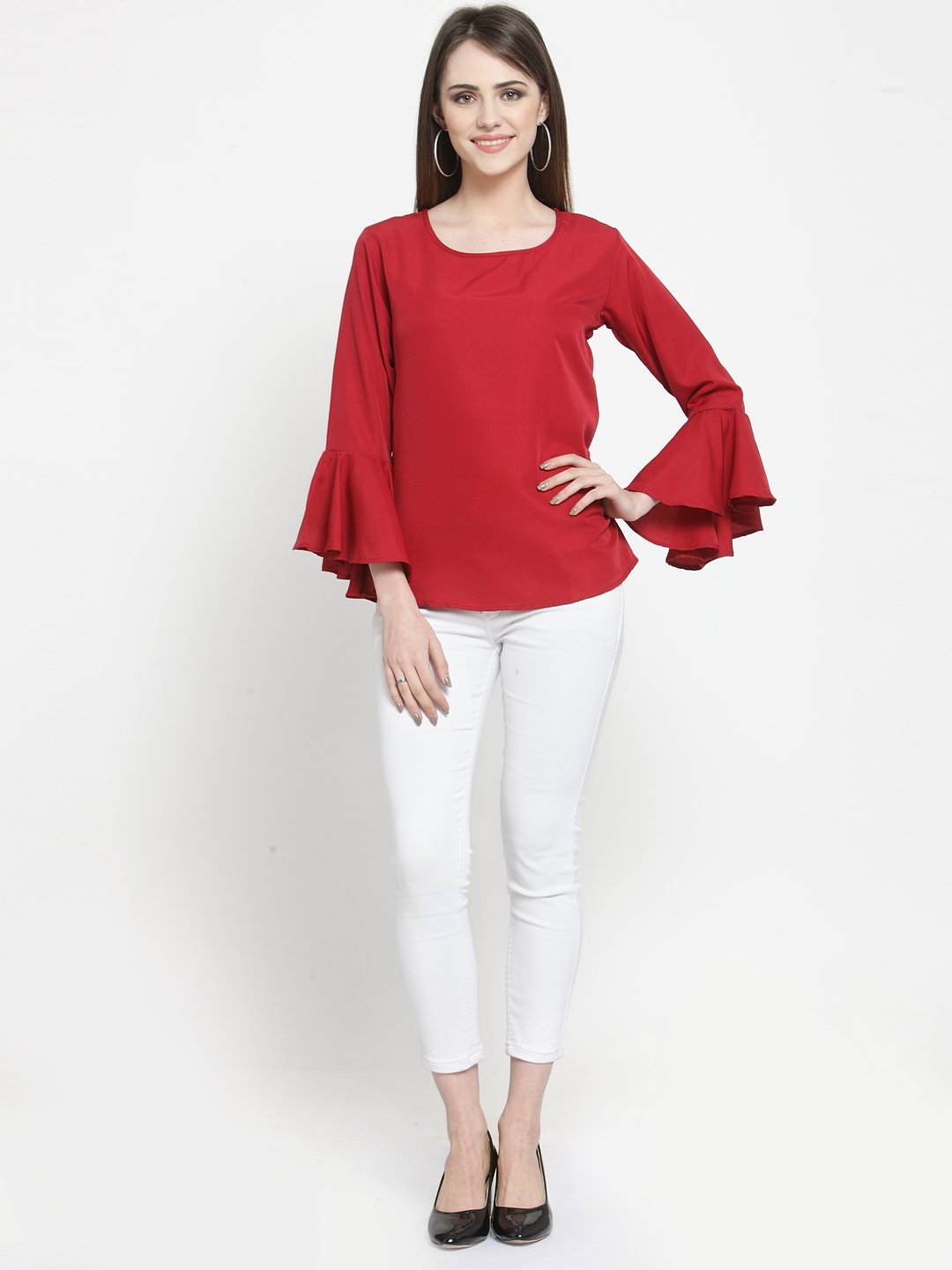 ZARVEY Party Bell Sleeve Solid Women Maroon Top