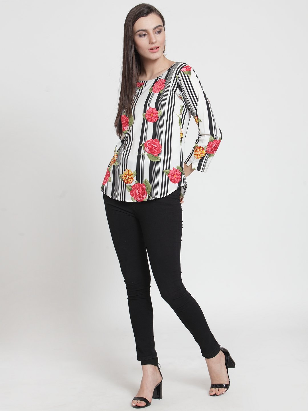 ZARVEY Casual 3/4 Sleeve Printed Women Multicolor Top