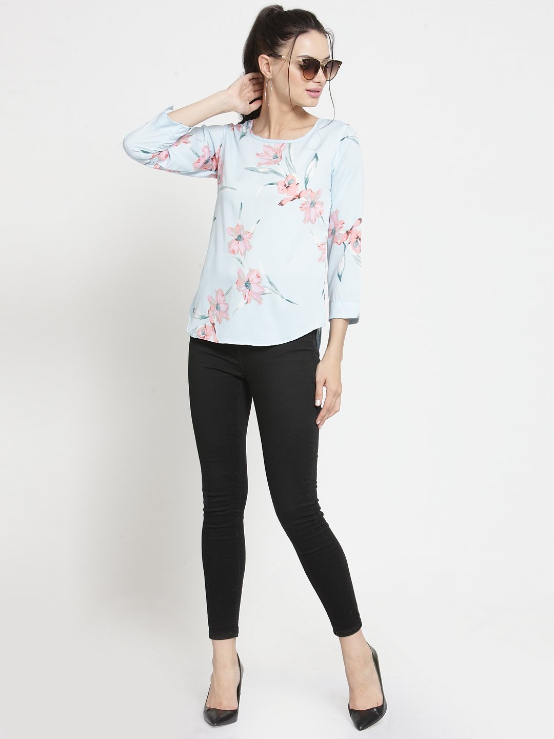 ZARVEY Casual 3/4 Sleeve Printed Women Multicolor Top