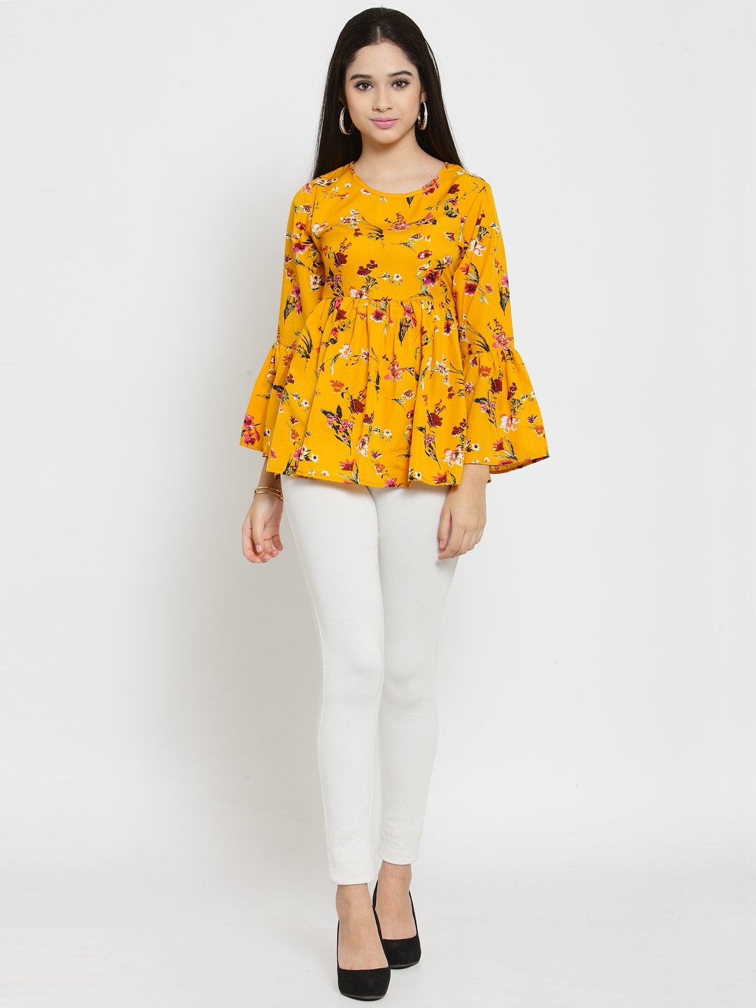 ZARVEY Casual Bell Sleeve Floral Print Women Multicolor Top