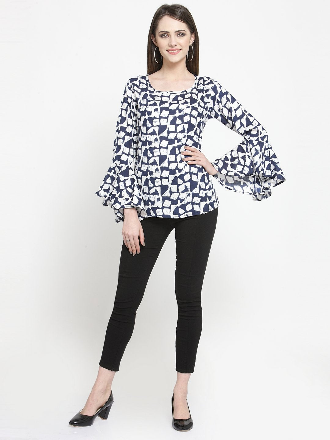 ZARVEY Casual Bell Sleeve Printed Women Multicolor Top