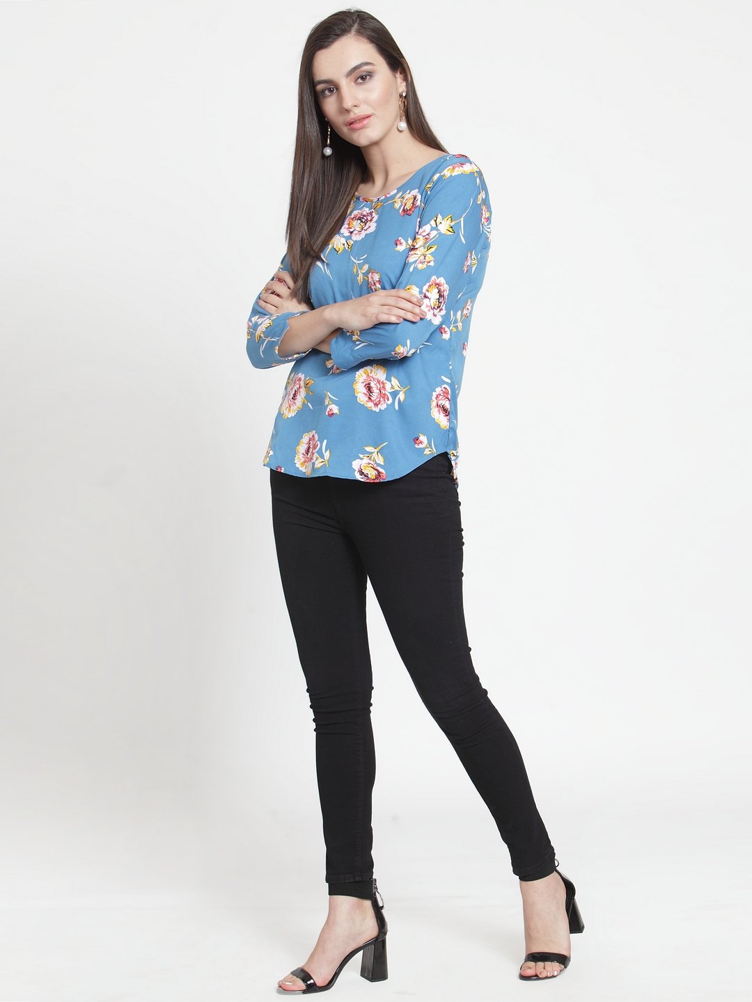 ZARVEY Casual 3/4 Sleeve Printed Women Multicolor Top