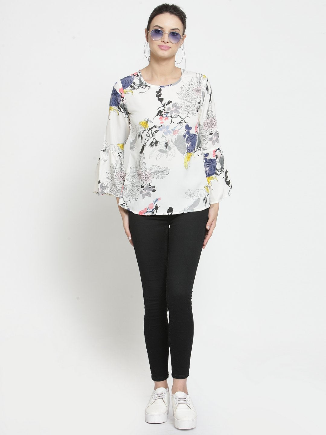 ZARVEY Casual Bell Sleeve Printed Women Multicolor Top