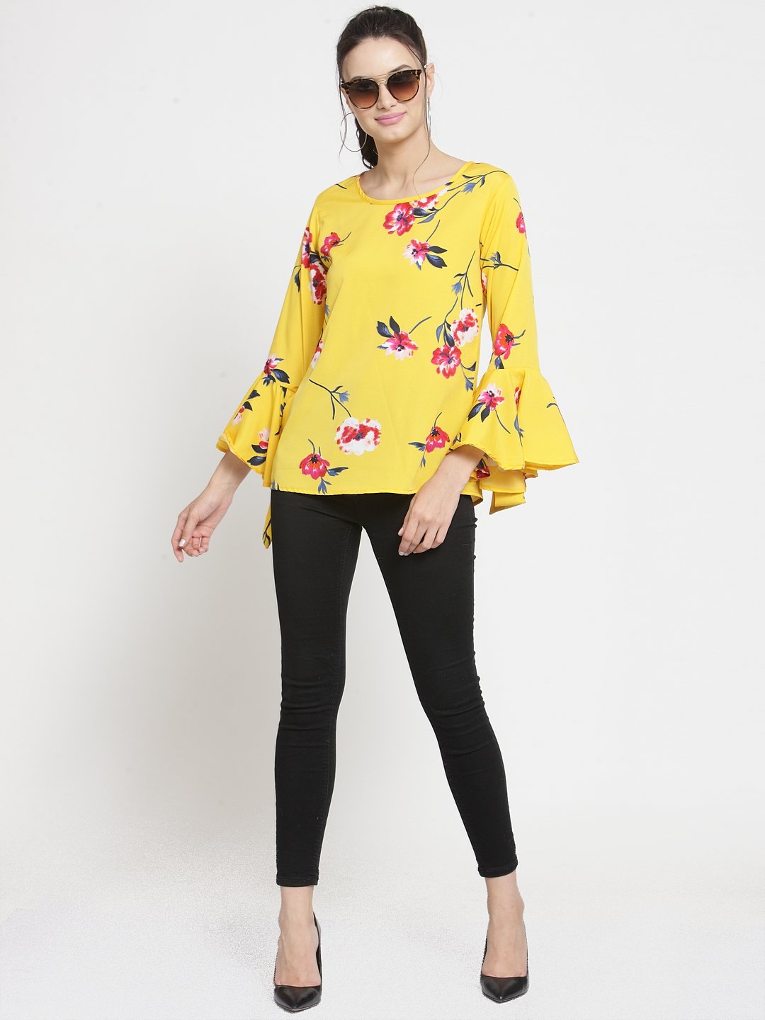 ZARVEY Casual Bell Sleeve Printed Women Multicolor Top