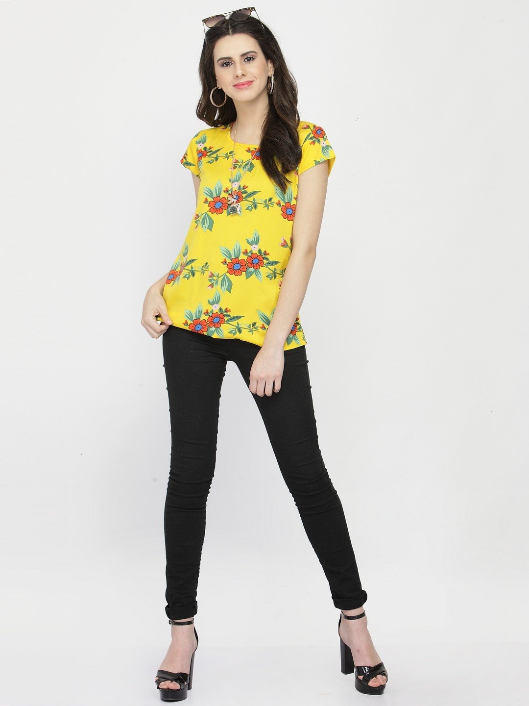 ZARVEY Casual Cap Sleeve Floral Print Women Multicolor Top