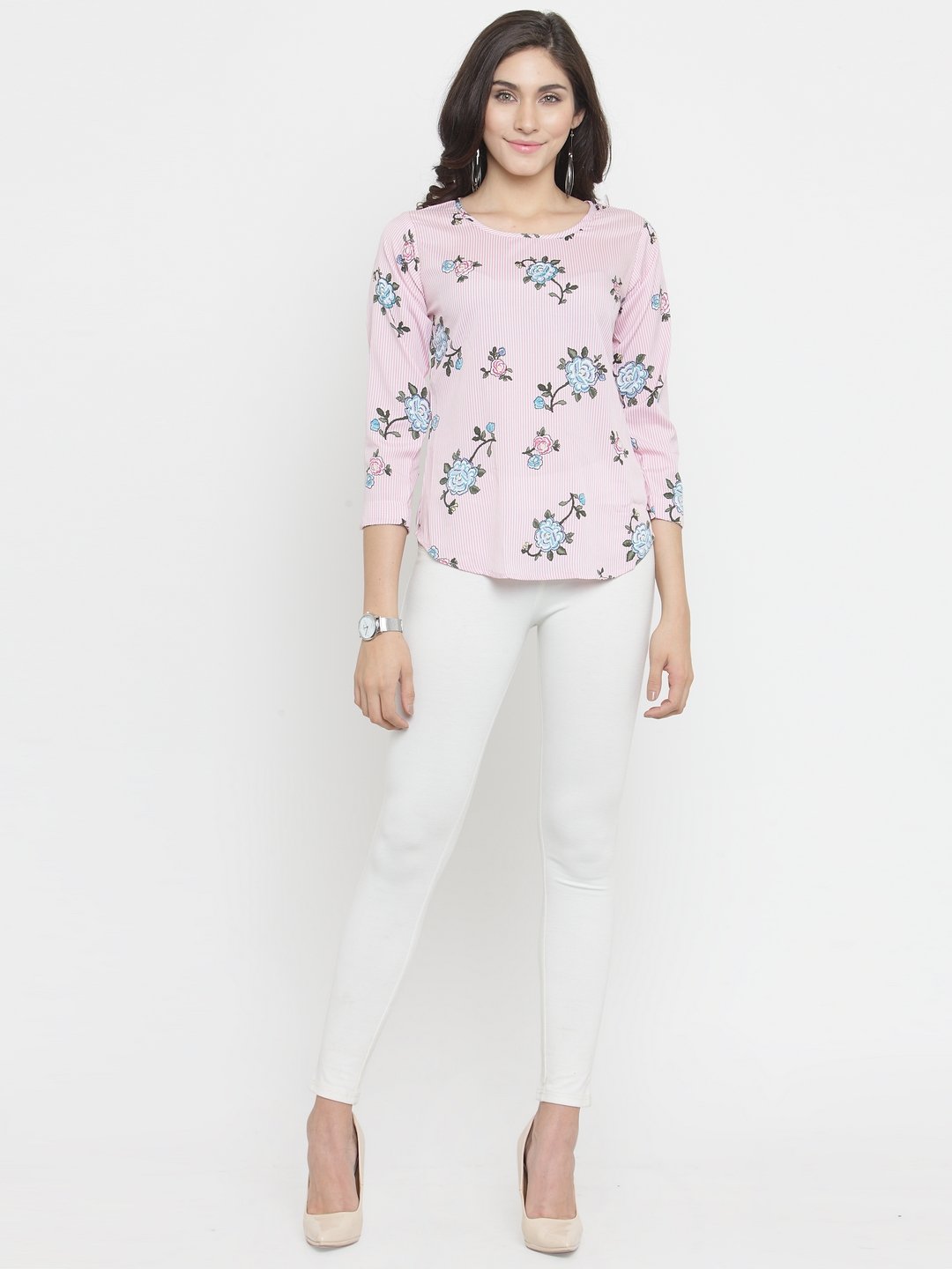 ZARVEY Casual 3/4 Sleeve Floral Print Women Multicolor Top