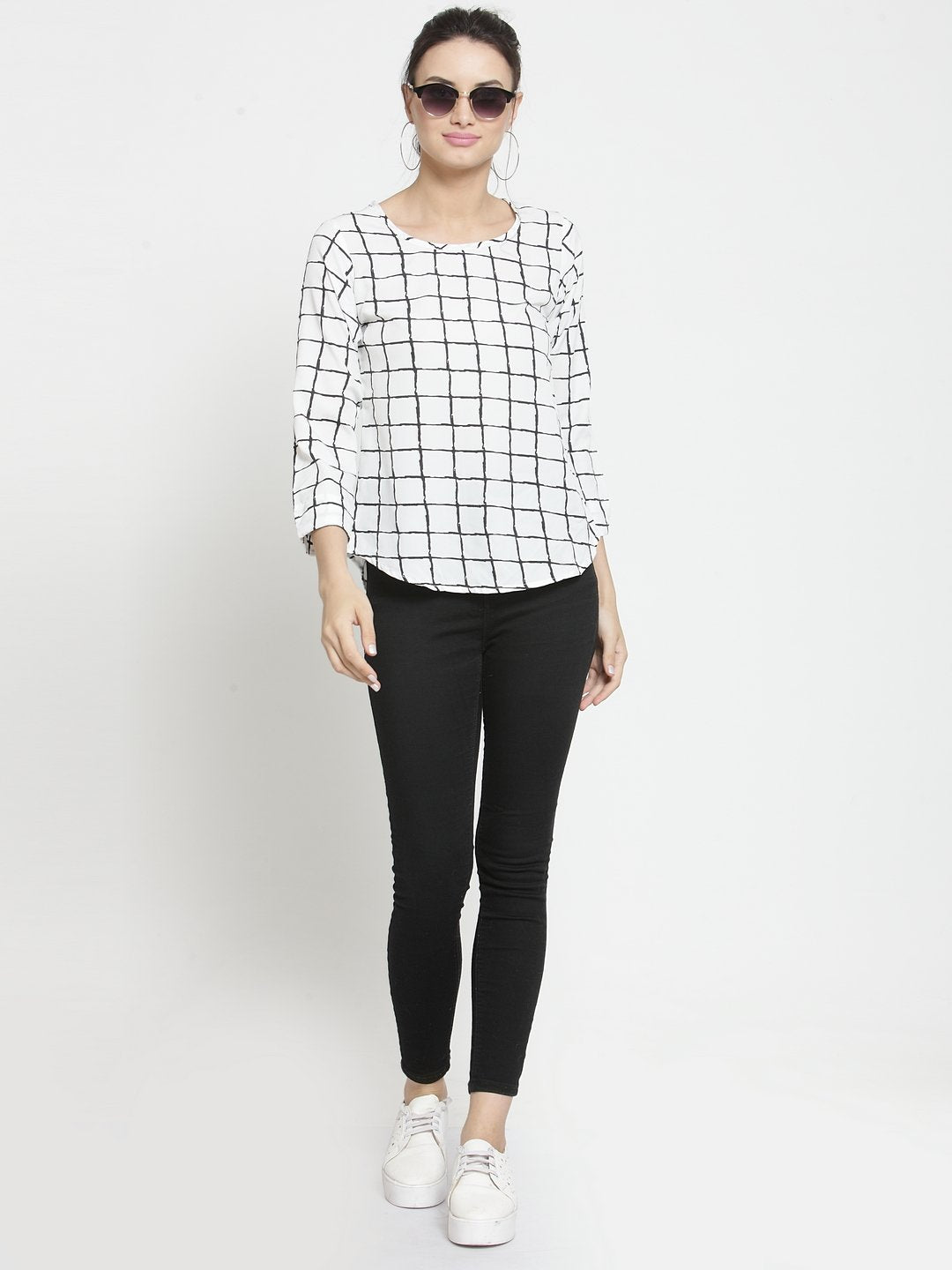 ZARVEY Casual Regular Sleeve Checkered Women Multicolor Top