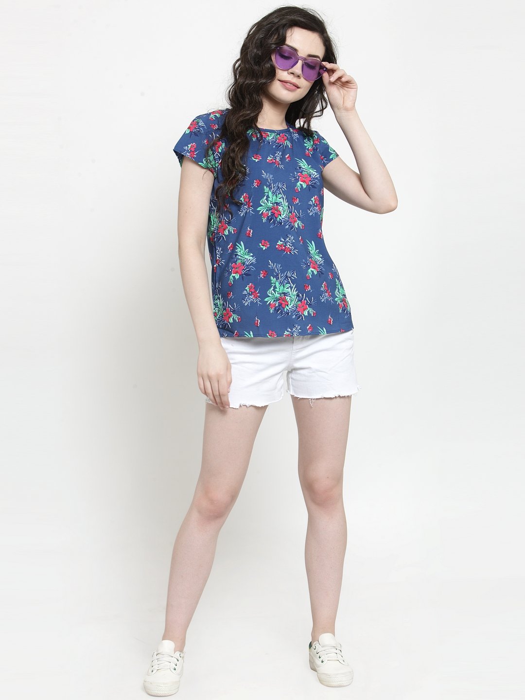 ZARVEY Casual Short Sleeve Printed Women Multicolor Top