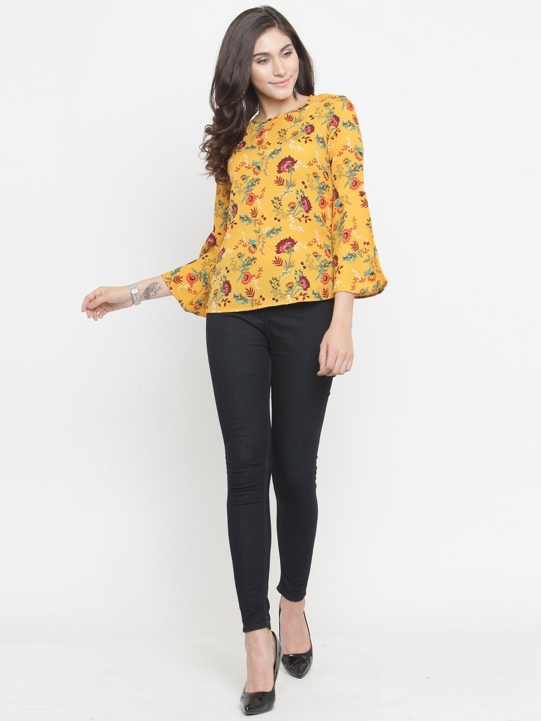 ZARVEY Casual Bell Sleeve Floral Print Women Multicolor Top