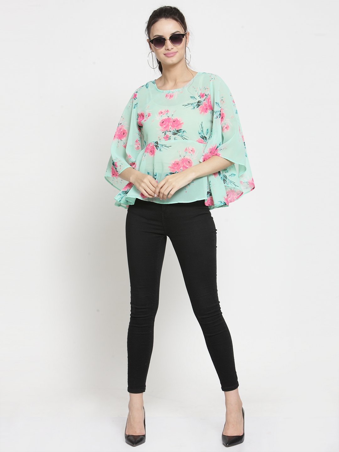 ZARVEY Casual Flared Sleeve Printed Women Multicolor Top