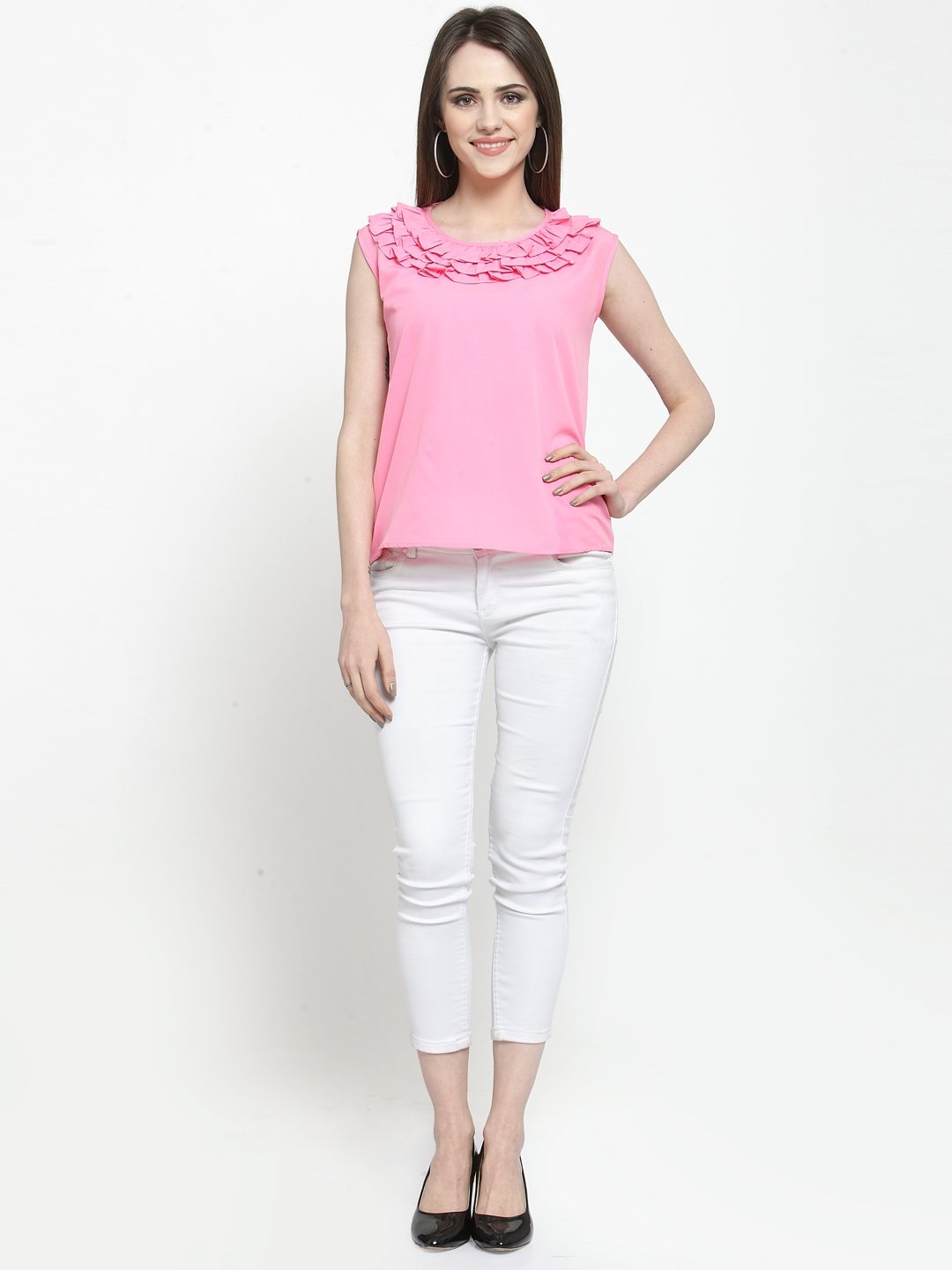 ZARVEY Casual No Sleeve Solid Women Pink Top