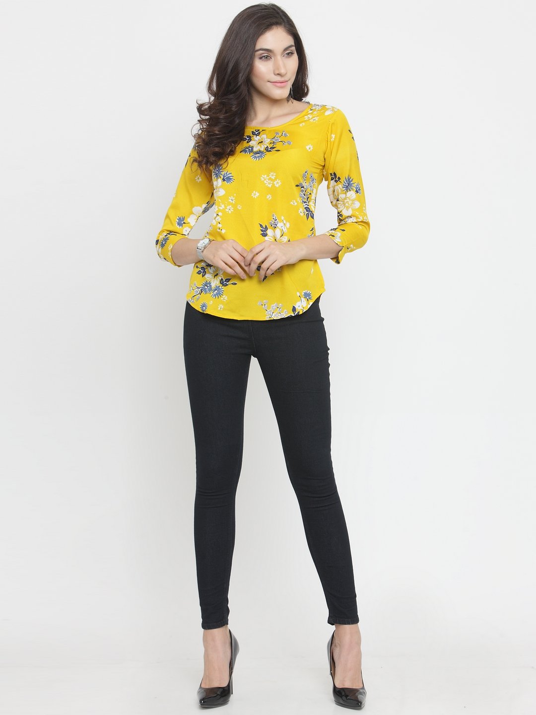 ZARVEY Casual 3/4 Sleeve Floral Print Women Multicolor Top