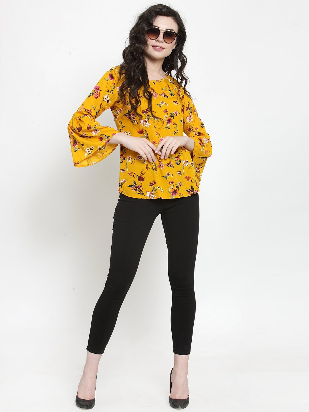 ZARVEY Casual Bell Sleeve Printed Women Multicolor Top