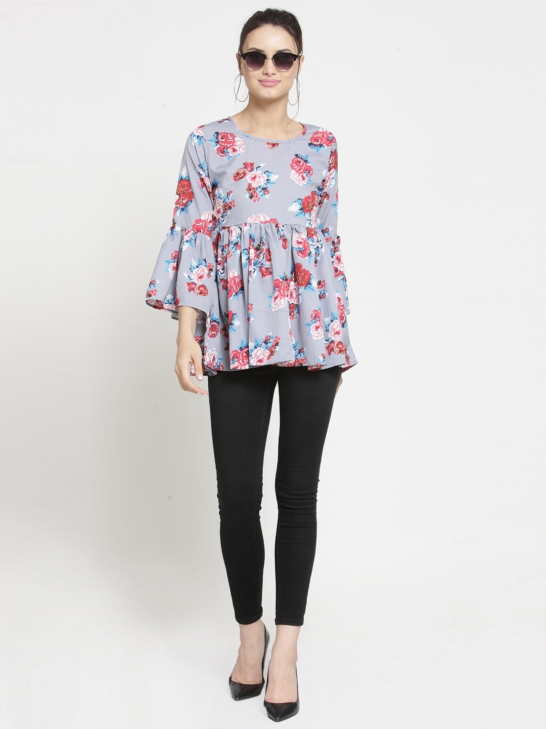 ZARVEY Casual Bell Sleeve Printed Women Multicolor Top