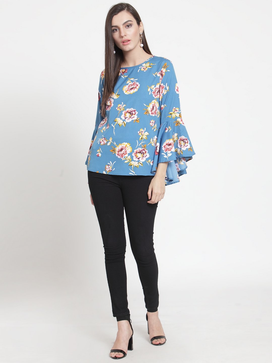 ZARVEY Casual Bell Sleeve Floral Print Women Multicolor Top