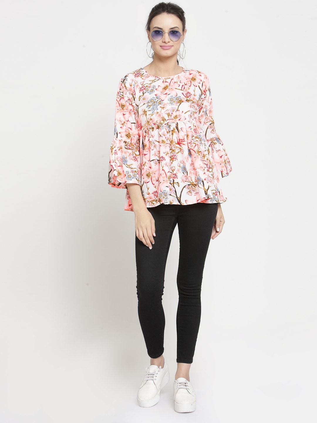 ZARVEY Casual Bell Sleeve Printed Women Multicolor Top