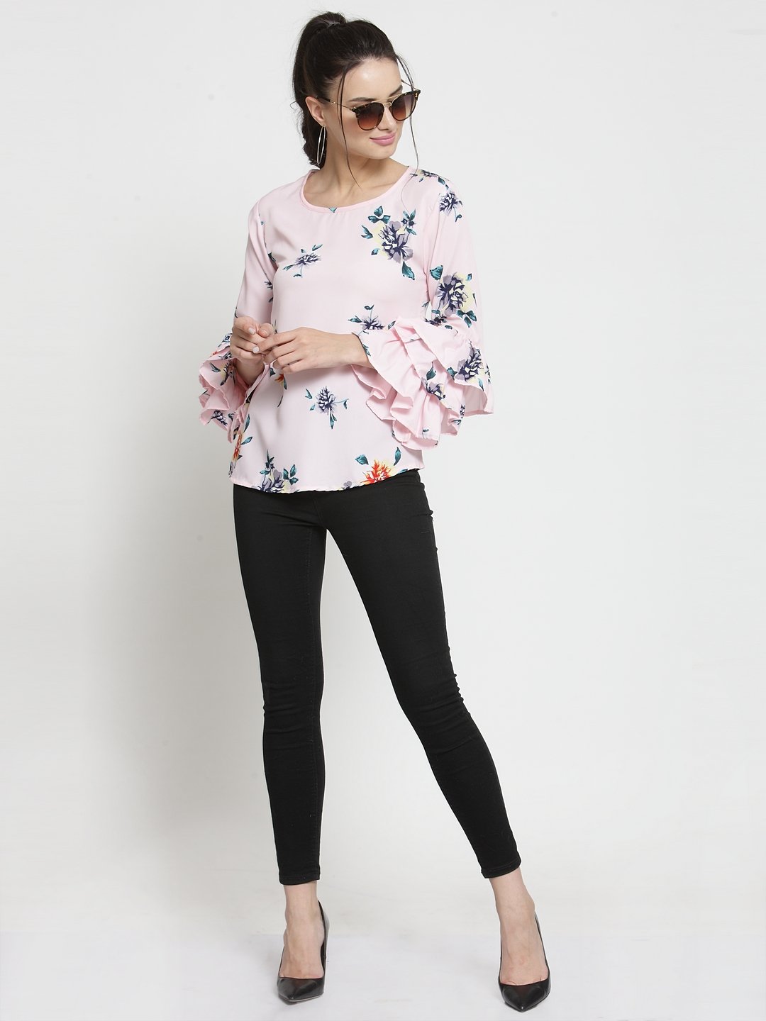 ZARVEY Casual Layered Sleeve Printed Women Multicolor Top