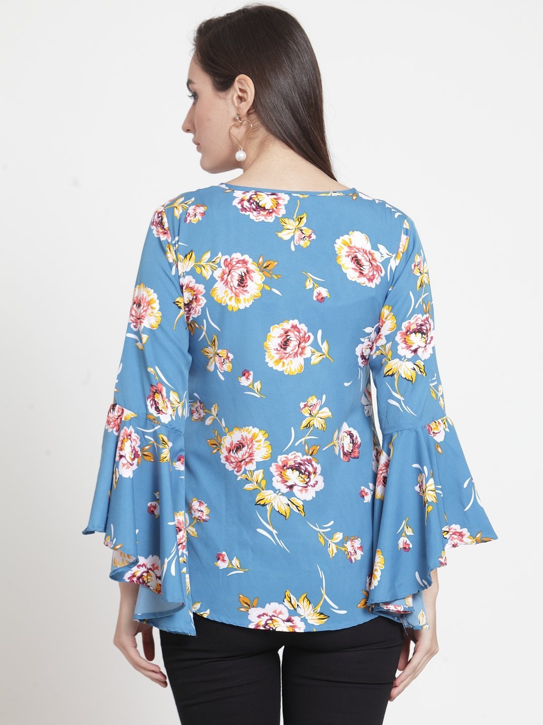 ZARVEY Casual Bell Sleeve Floral Print Women Multicolor Top