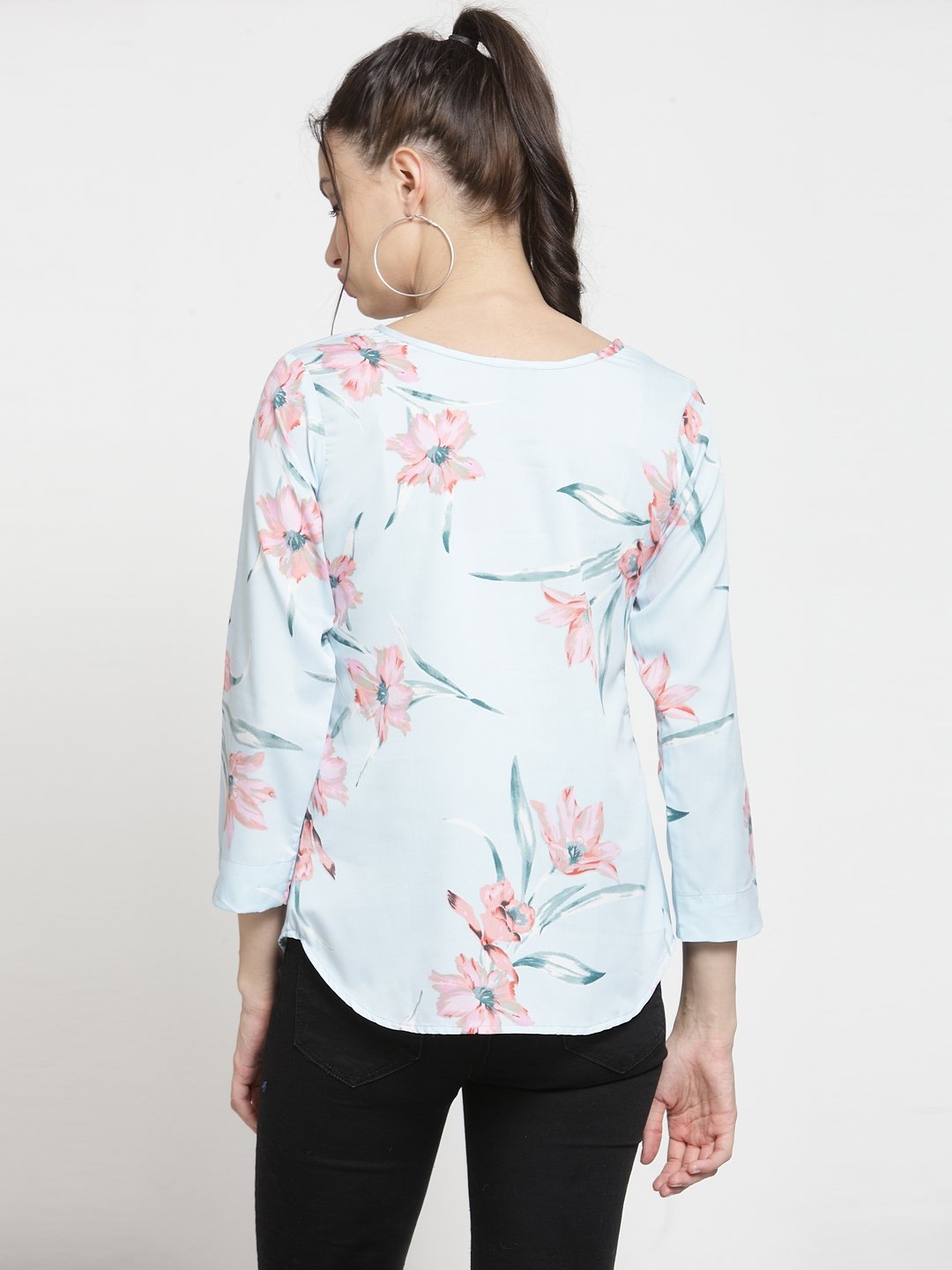 ZARVEY Casual 3/4 Sleeve Printed Women Multicolor Top