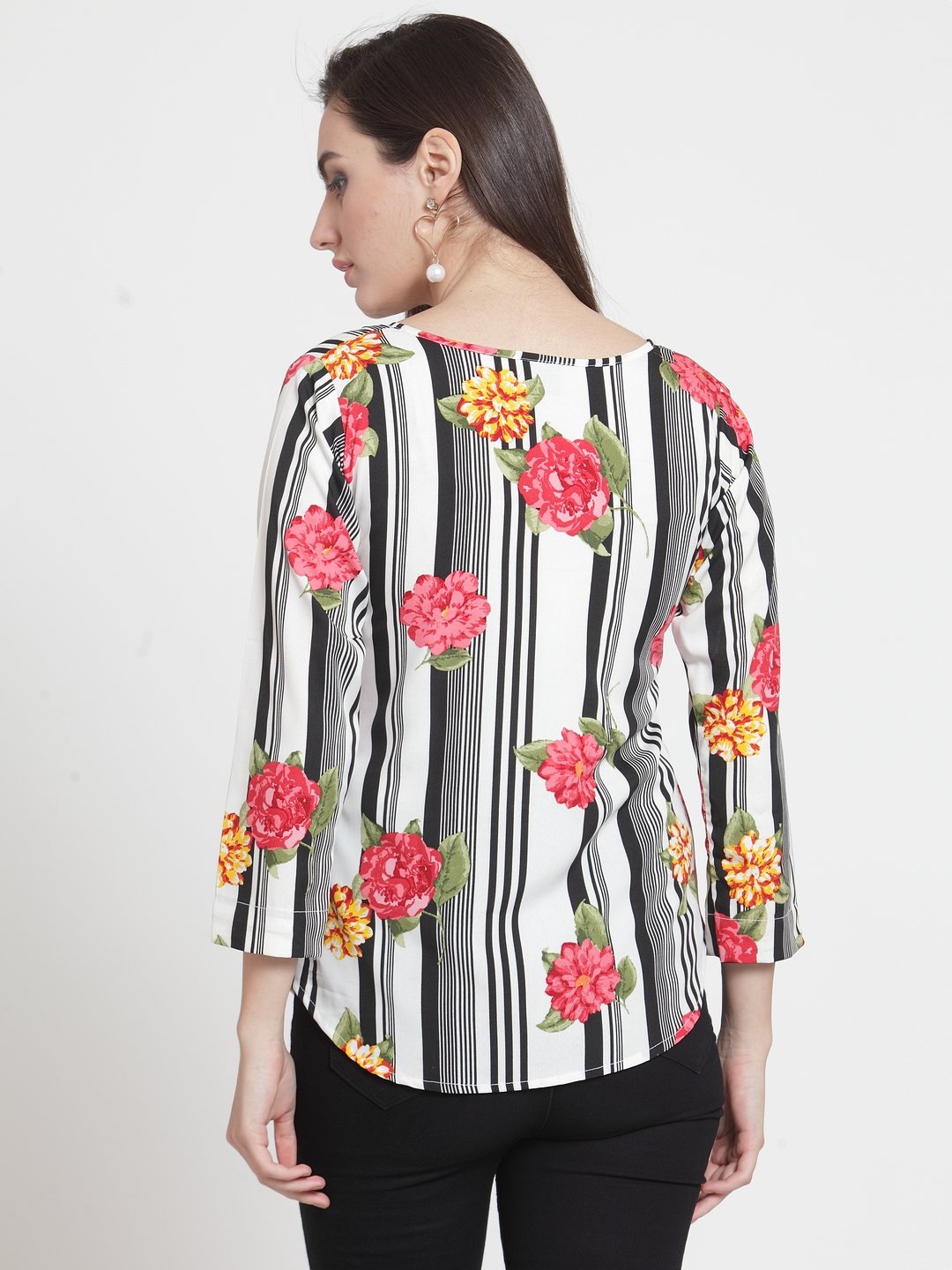 ZARVEY Casual 3/4 Sleeve Printed Women Multicolor Top