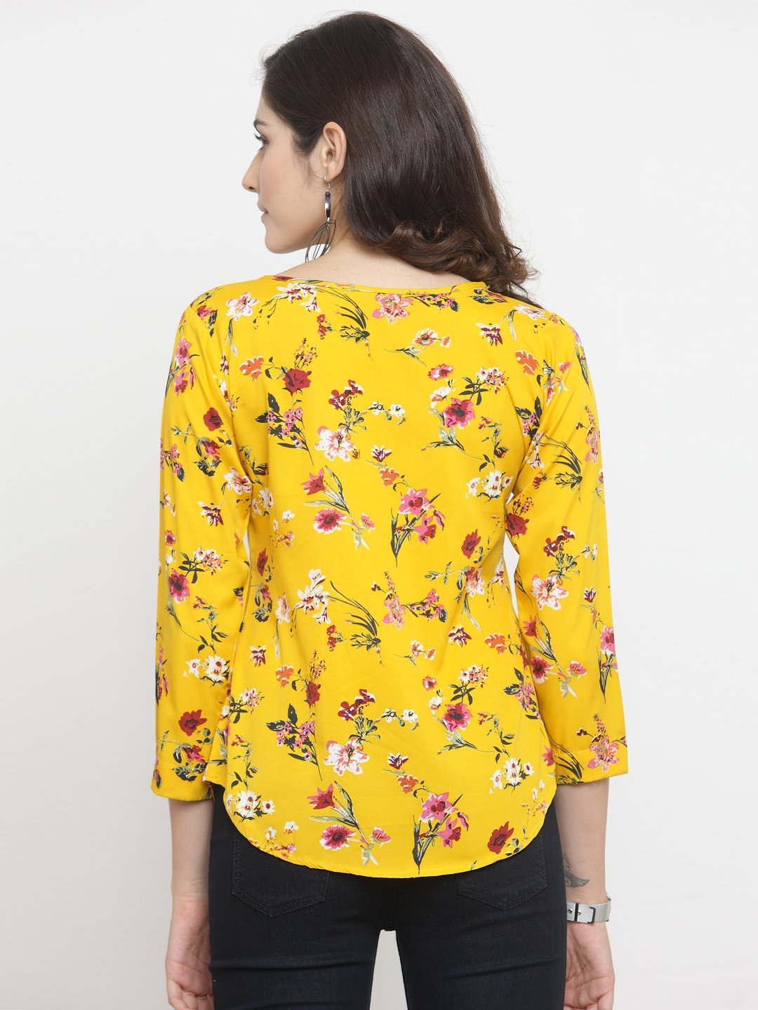 ZARVEY Casual 3/4 Sleeve Floral Print Women Multicolor Top