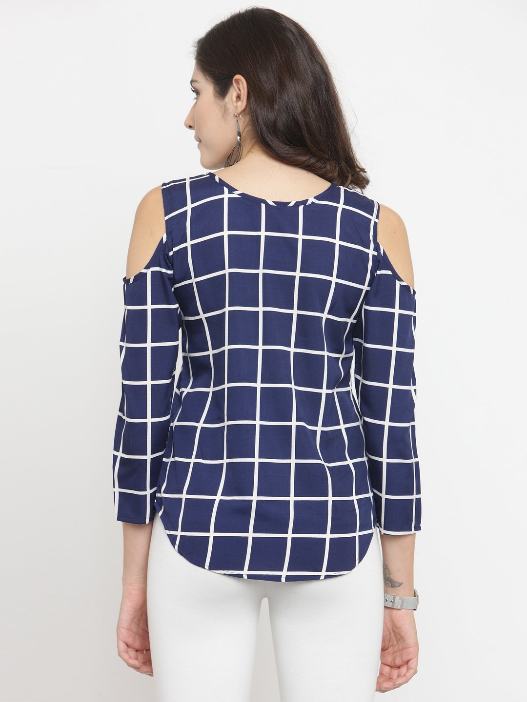 ZARVEY Casual 3/4 Sleeve Checkered Women Multicolor Top