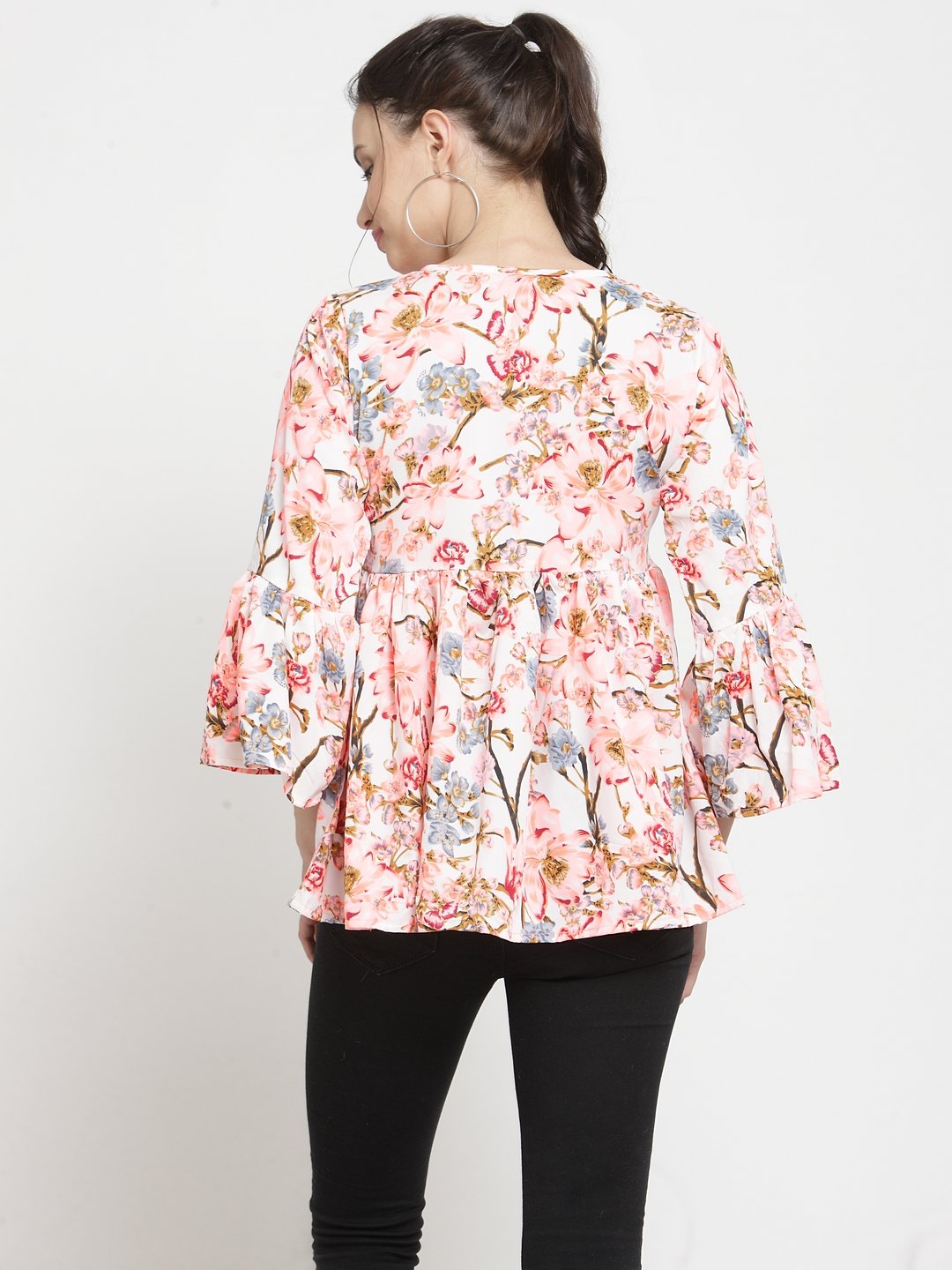 ZARVEY Casual Bell Sleeve Printed Women Multicolor Top