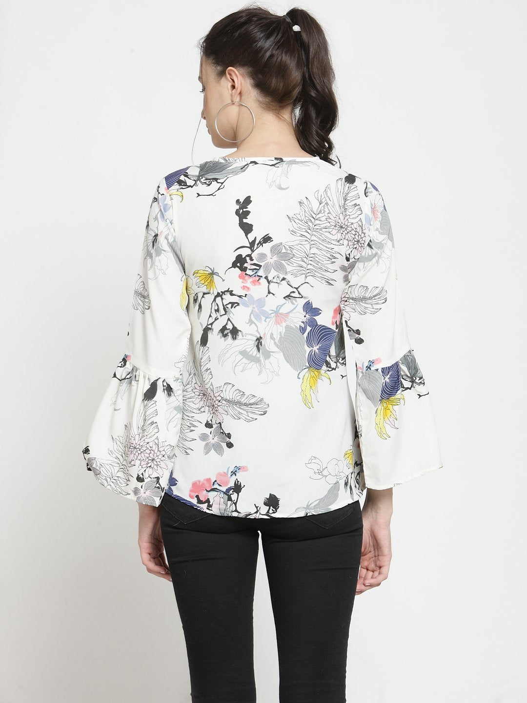 ZARVEY Casual Bell Sleeve Printed Women Multicolor Top