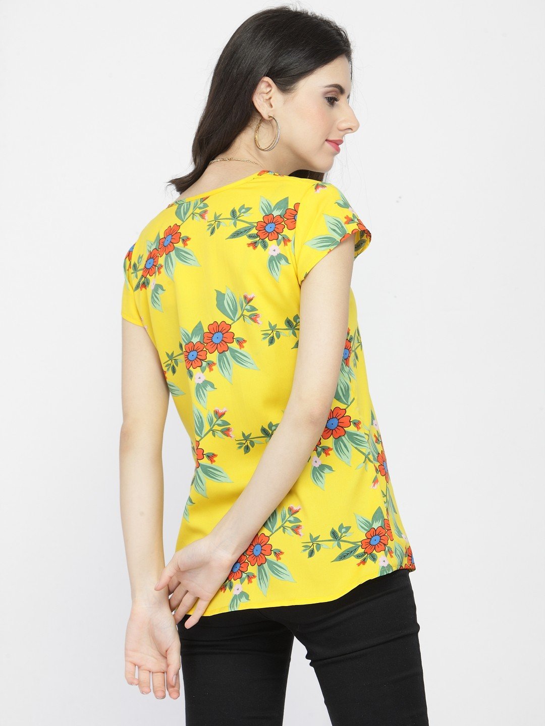 ZARVEY Casual Cap Sleeve Floral Print Women Multicolor Top