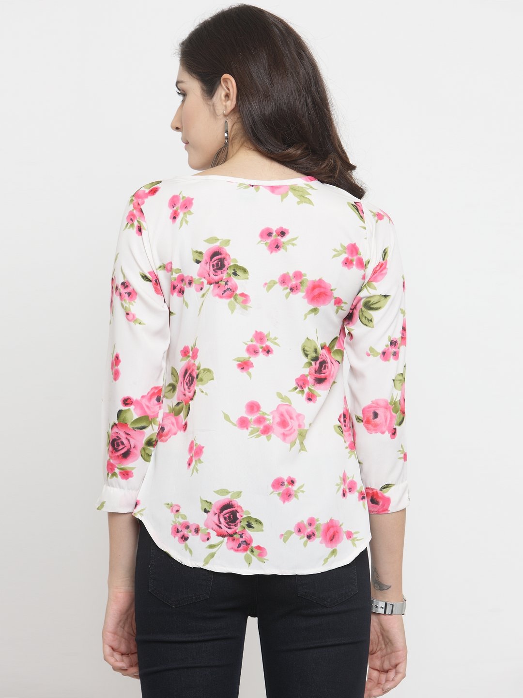 TANDUL Casual 3/4 Sleeve Floral Print Women Multicolor Top